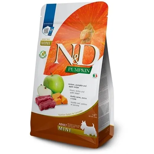 N&D Pumpkin Adult Mini Cervo, Zucca e Mela 2 Kg – Crocchette Grain Free per Cani Adulti di Piccola Taglia