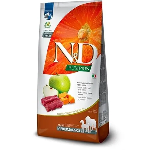 N&D Pumpkin Adult Medium/Maxi Cervo, Zucca e Mela 12 Kg – Crocchette Grain Free per Cani Adulti