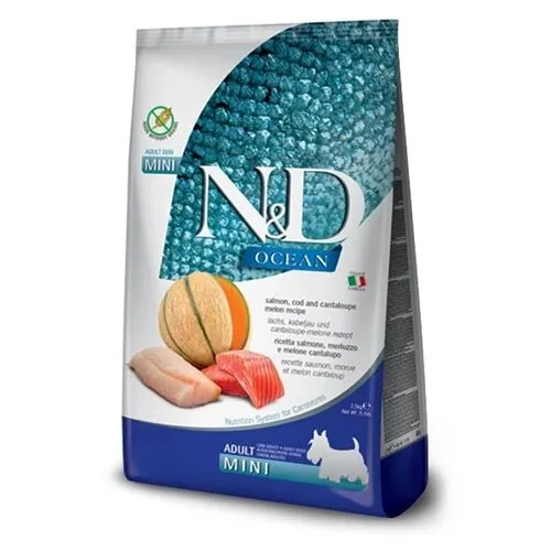 N&D Ocean Adult Mini Salmone, Merluzzo e Melone – Crocchette Grain Free per Cani Adulti di Piccola Taglia