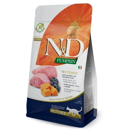 N&D Pumpkin Neutered Agnello, Zucca e Mirtilli – Crocchette Grain Free per Gatti Adulti Sterilizzati