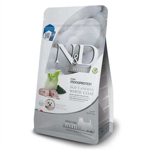 N&D White Puppy Mini Spigola, Spirulina e Finocchio 1,5 Kg – Crocchette Monoproteiche per Cuccioli di Piccola Taglia