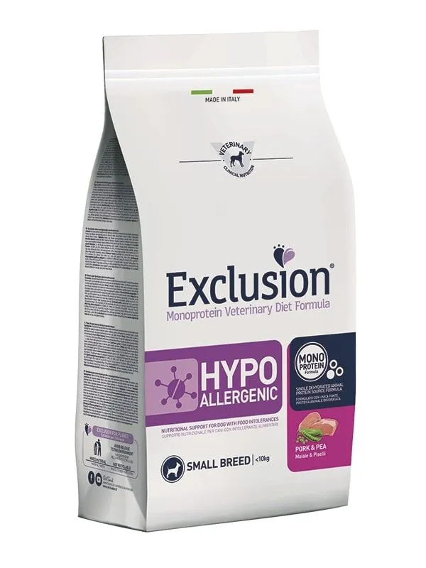 Exclusion Hypoallergenic Small Breed Maiale e Piselli – Alimento Dietetico Monoproteico per Cani di Piccola Taglia con Intolleranze Alimentari