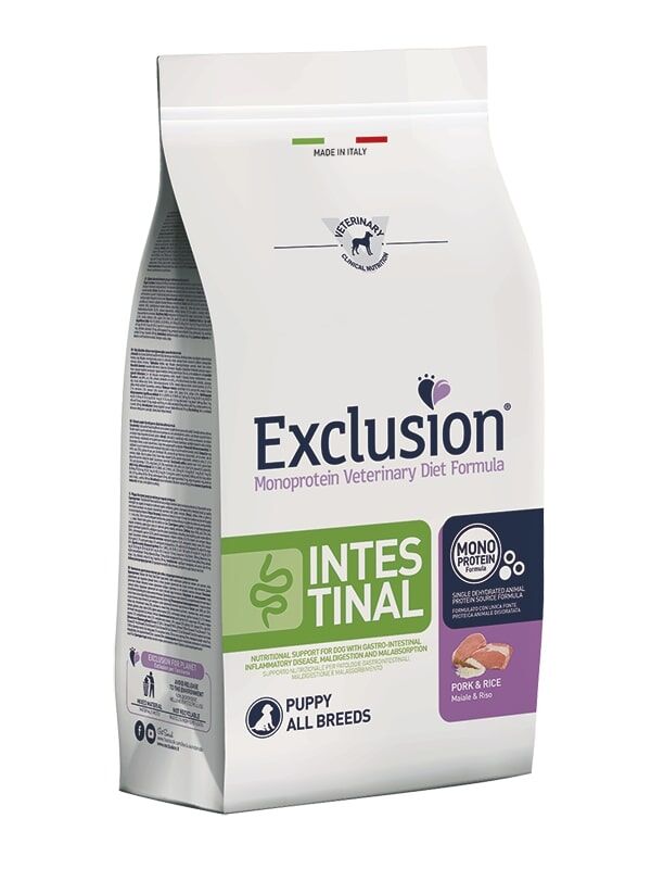 Exclusion Monoprotein Veterinary Diet Intestinal Puppy All Breeds Maiale e Riso – Alimento Dietetico Completo per Cuccioli con Disturbi Gastrointestinali 800g