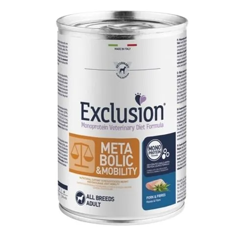 Exclusion Monoprotein Veterinary Diet Dog Metabolic & Mobility Maiale e Fibre 400g – Alimento Umido Dietetico Completo per Cani Adulti in Sovrappeso con Supporto Articolare