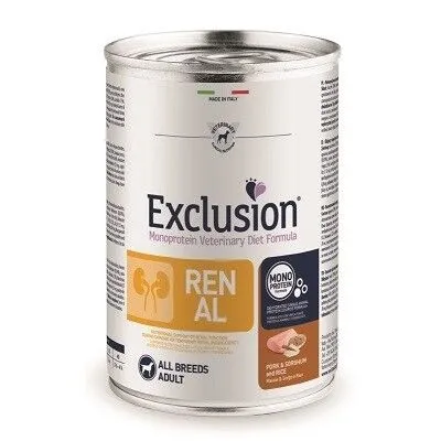 Exclusion Monoprotein Veterinary Diet Dog Renal Maiale e Riso 400g – Alimento Umido Dietetico Completo per Cani Adulti con Insufficienza Renale Cronica
