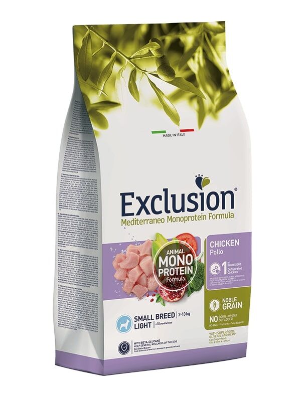 Exclusion Mediterraneo Monoprotein Noble Grain Small Breed Light Pollo – Crocchette Light per Cani Adulti e Maturi di Piccola Taglia 2kg