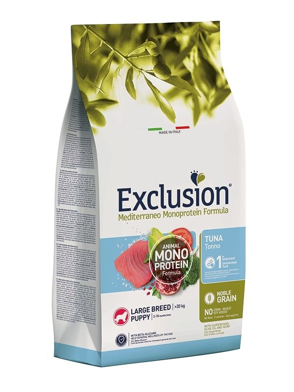 Exclusion Mediterraneo Monoprotein Noble Grain Large Puppy Tonno 12Kg – Crocchette Complete per Cuccioli di Taglia Grande