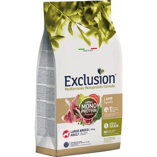 Exclusion Mediterraneo Monoprotein Noble Grain Large Adult Agnello 12Kg – Crocchette Complete per Cani Adulti di Taglia Grande