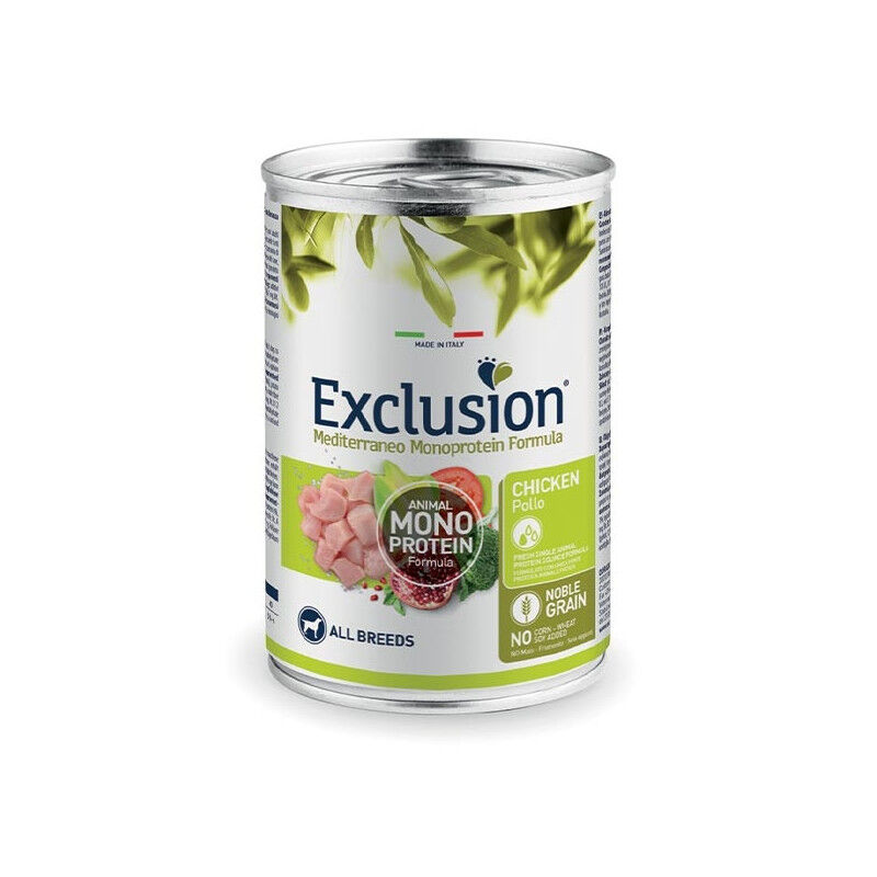 Exclusion Mediterraneo Monoprotein All Breeds 400g – Alimento Umido Completo Monoproteico per Cani Adulti di Tutte le Taglie Pollo - Adult