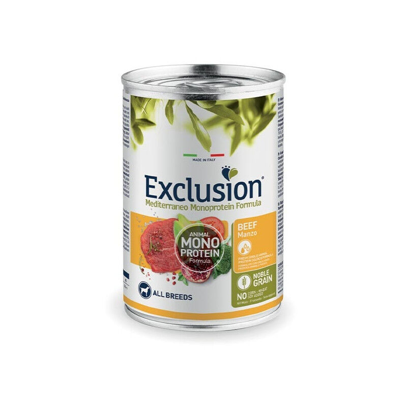 Exclusion Mediterraneo Monoprotein All Breeds 400g – Alimento Umido Completo Monoproteico per Cani Adulti di Tutte le Taglie Manzo - Adult