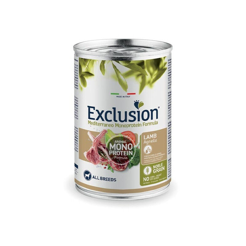 Exclusion Mediterraneo Monoprotein All Breeds 400g – Alimento Umido Completo Monoproteico per Cani Adulti di Tutte le Taglie Agnello - Adult