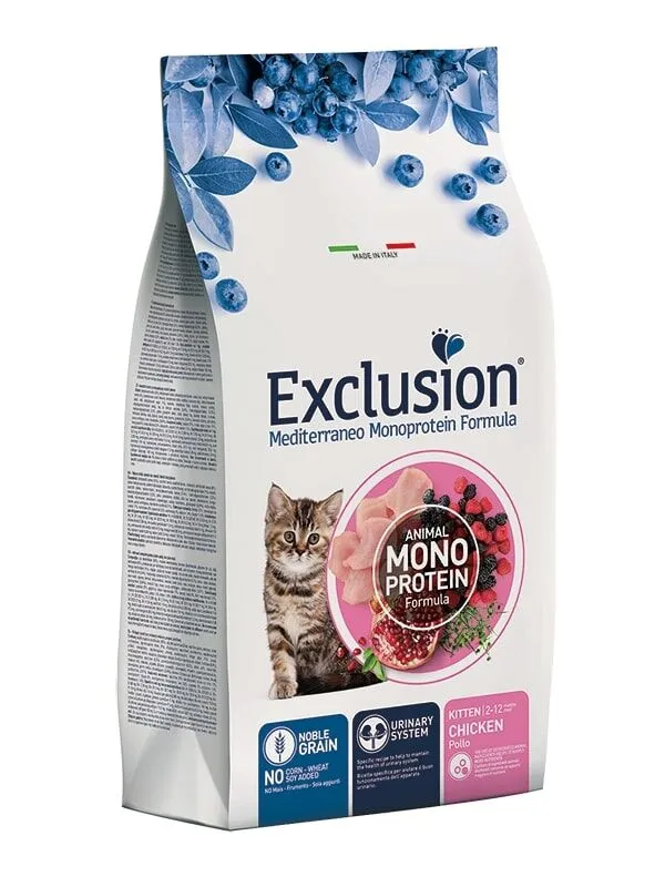 Exclusion Mediterraneo Monoprotein Noble Grain Kitten Pollo – Crocchette Complete per Gattini da 2 a 12 Mesi