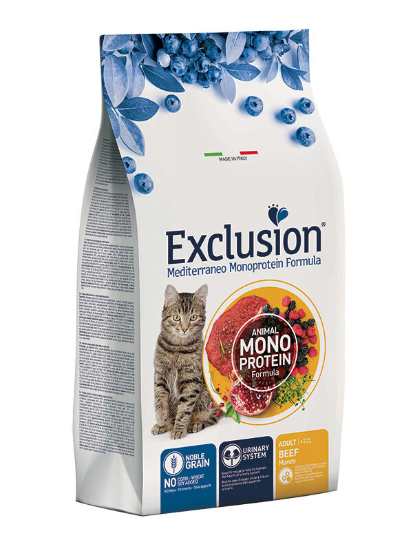 Exclusion Mediterraneo Monoprotein Cat Adult Manzo – Crocchette Complete per Gatti Adulti al Manzo 300g