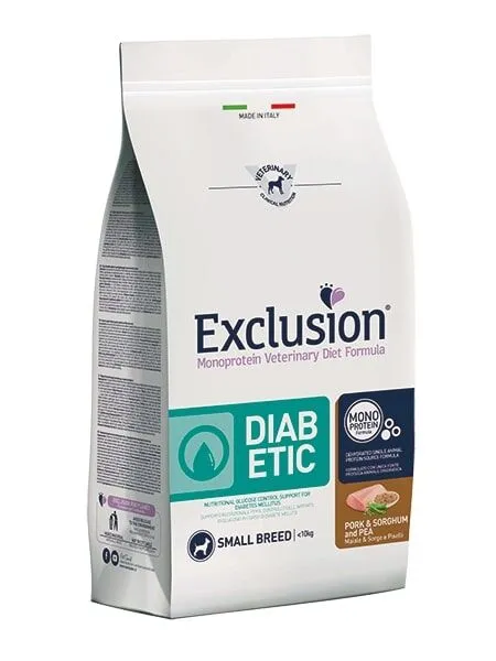 Exclusion Monoprotein Veterinary Diet Dog Diabetic Small Maiale, Sorgo e Piselli 2kg – Crocchette Dietetiche per Cani Adulti di Taglia Piccola con Diabete Mellito