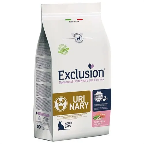Exclusion Monoprotein Veterinary Diet Cat Urinary Maiale e Piselli 1,5kg – Crocchette Dietetiche per Gatti Adulti con Calcoli di Struvite