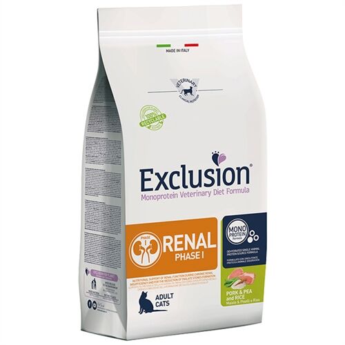 Exclusion Monoprotein Veterinary Diet Cat Renal Fase II Maiale e Riso 1,5kg – Crocchette Dietetiche Complete per Gatti Adulti con Insufficienza Renale Cronica
