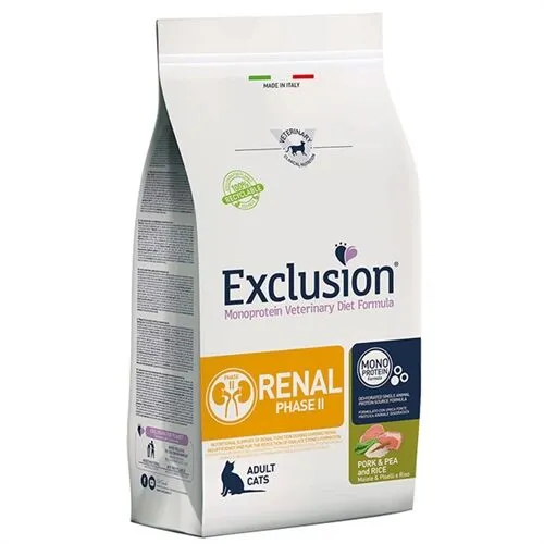 Exclusion Monoprotein Veterinary Diet Cat Renal Fase II Maiale e Riso 1,5kg – Crocchette Dietetiche Complete per Gatti Adulti con Insufficienza Renale Cronica