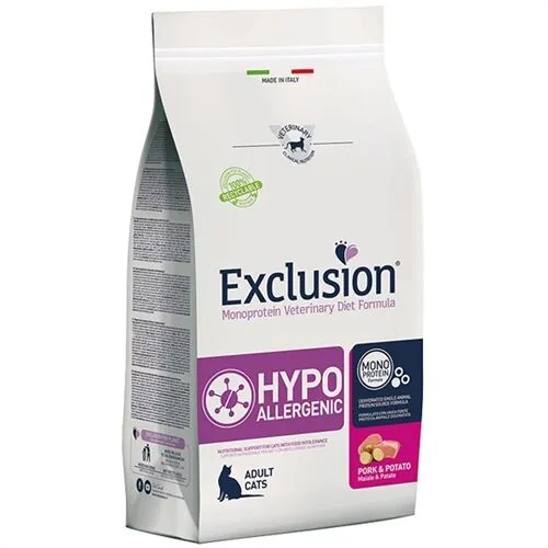 Exclusion Monoprotein Veterinary Diet Cat Hypoallergenic Maiale e Patate 1,5kg – Crocchette Dietetiche Complete per Gatti Adulti con Intolleranze Alimentari