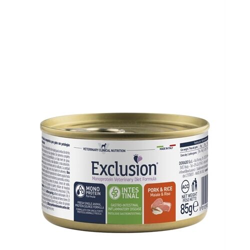 Exclusion Monoprotein Veterinary Diet Cat Intestinal Maiale e Riso 85g – Alimento Umido Dietetico Completo per Gatti Adulti con Disturbi Gastrointestinali