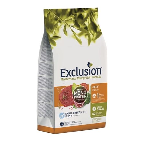 Exclusion Mediterraneo Monoprotein Small Breed Puppy Manzo – Crocchette Complete per Cuccioli di Taglia Piccola 500g