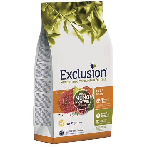 Exclusion Mediterraneo Monoprotein Noble Grain Medium Breed Puppy Manzo – Crocchette Complete per Cuccioli di Taglia Media 3kg