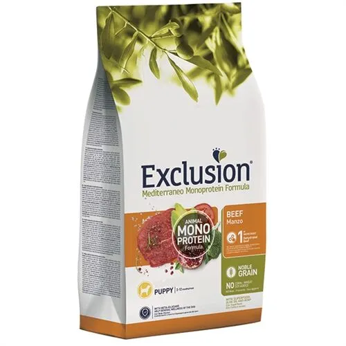 Exclusion Mediterraneo Monoprotein Noble Grain Medium Breed Puppy Manzo – Crocchette Complete per Cuccioli di Taglia Media