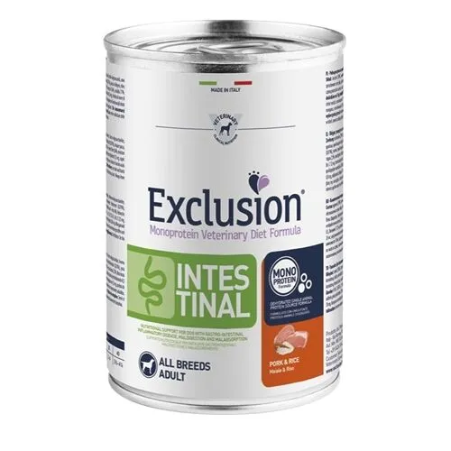 Exclusion Monoprotein Veterinary Diet Dog Intestinal Maiale e Riso 400g – Alimento Umido Dietetico Completo per Cani Adulti con Disturbi Gastrointestinali