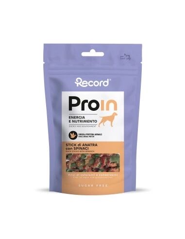 Record Snack Naturale ProIn Stick di Anatra 75 g per Cani e Gatti – Snack Morbido Ricco di Carne di Anatra