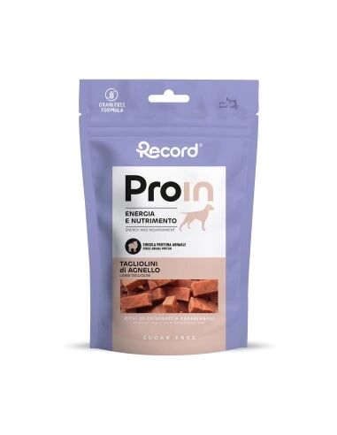 Record Snack Naturale ProIn Tagliolini di Agnello 75 g per Cani – Snack Morbido Ricco di Carne di Agnello
