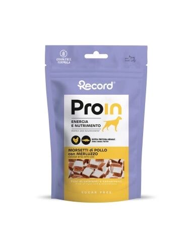 Record Snack Naturale ProIn Morsetti di Pollo 75 g per Cani – Premio Morbido Ricco di Carne di Pollo