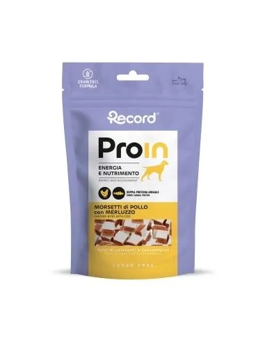 Record Snack Naturale ProIn Morsetti di Pollo 75 g per Cani – Premio Morbido Ricco di Carne di Pollo