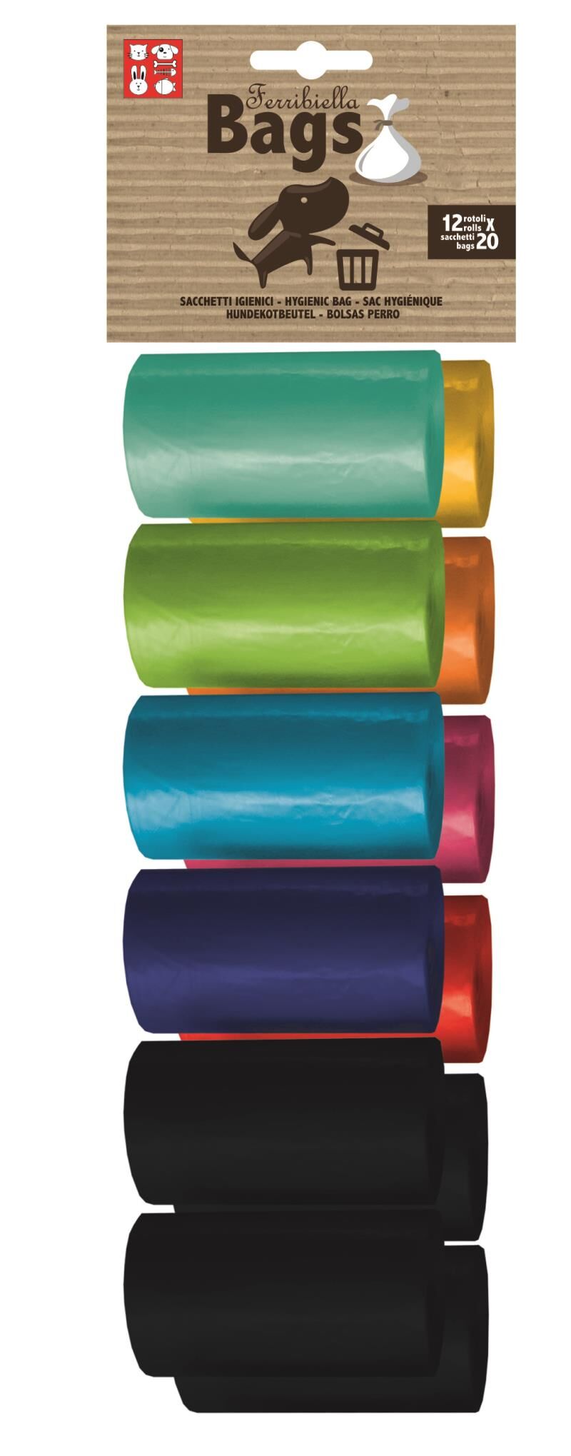 Sacchetti Ricambio Colorati per Cani - 12 Rotoli