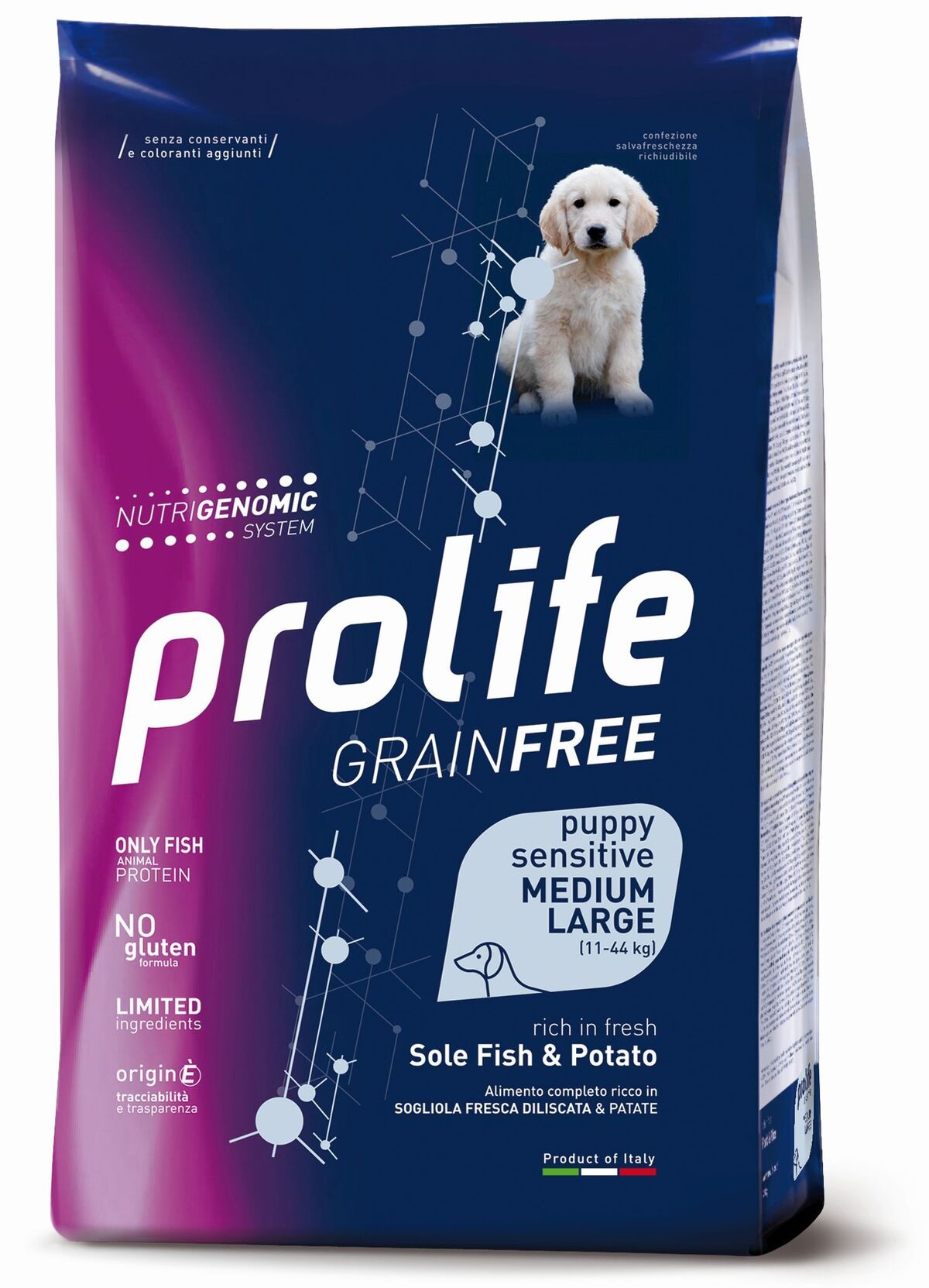 Prolife Grain Free Sensitive Puppy Medium/Large Sogliola e Patate 2,5kg