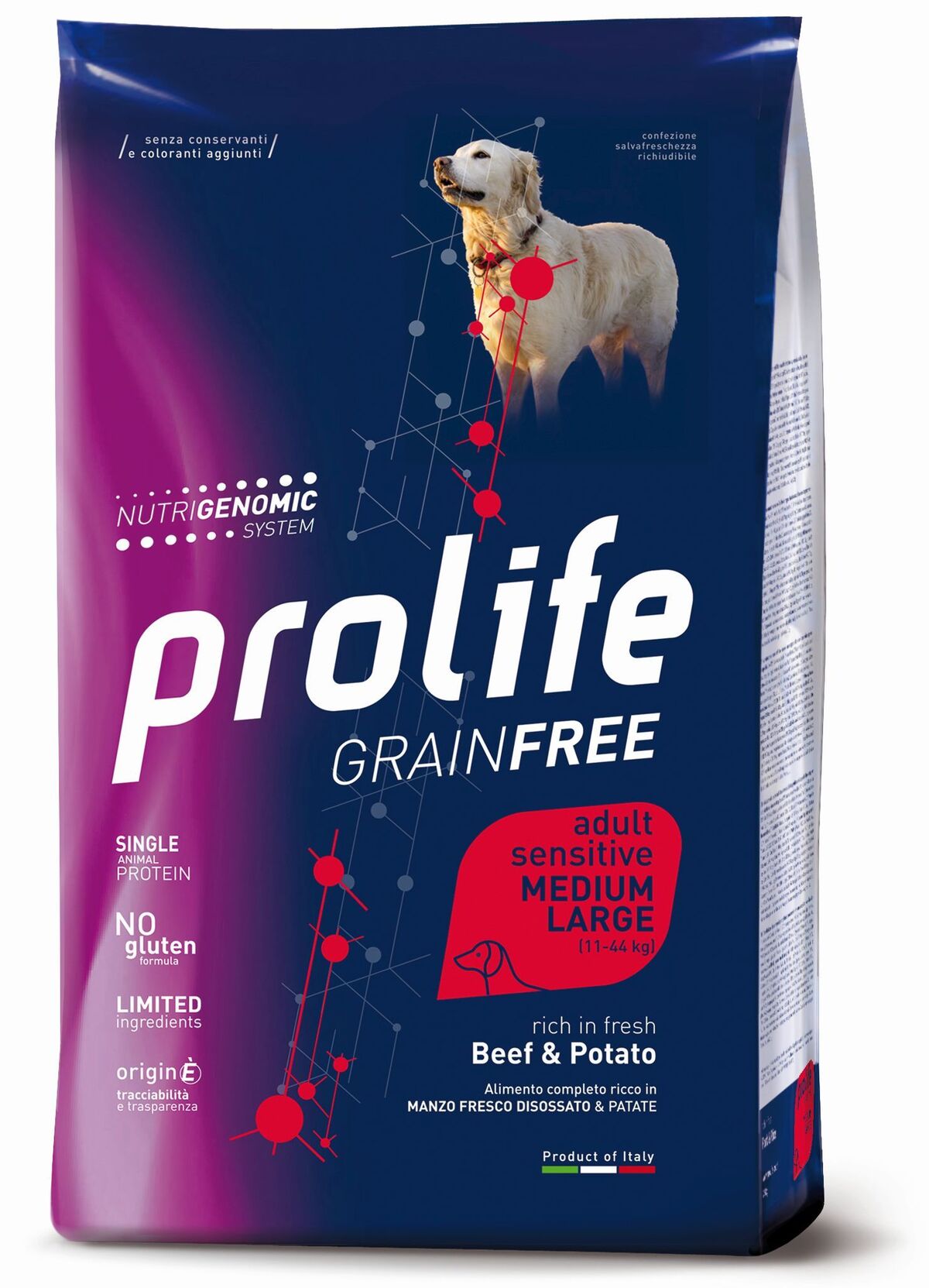 Prolife Grain Free Adult Sensitive Medium/Large Manzo e Patate 2,5kg