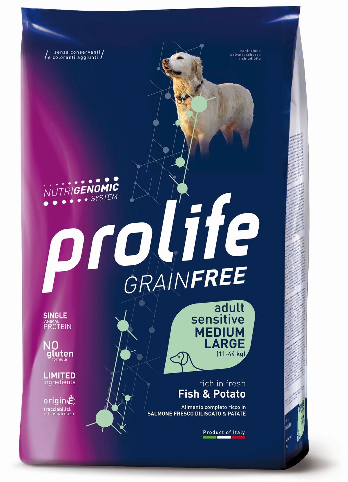 Prolife Grain Free Adult Sensitive Medium/Large Pesce e Patate 10kg