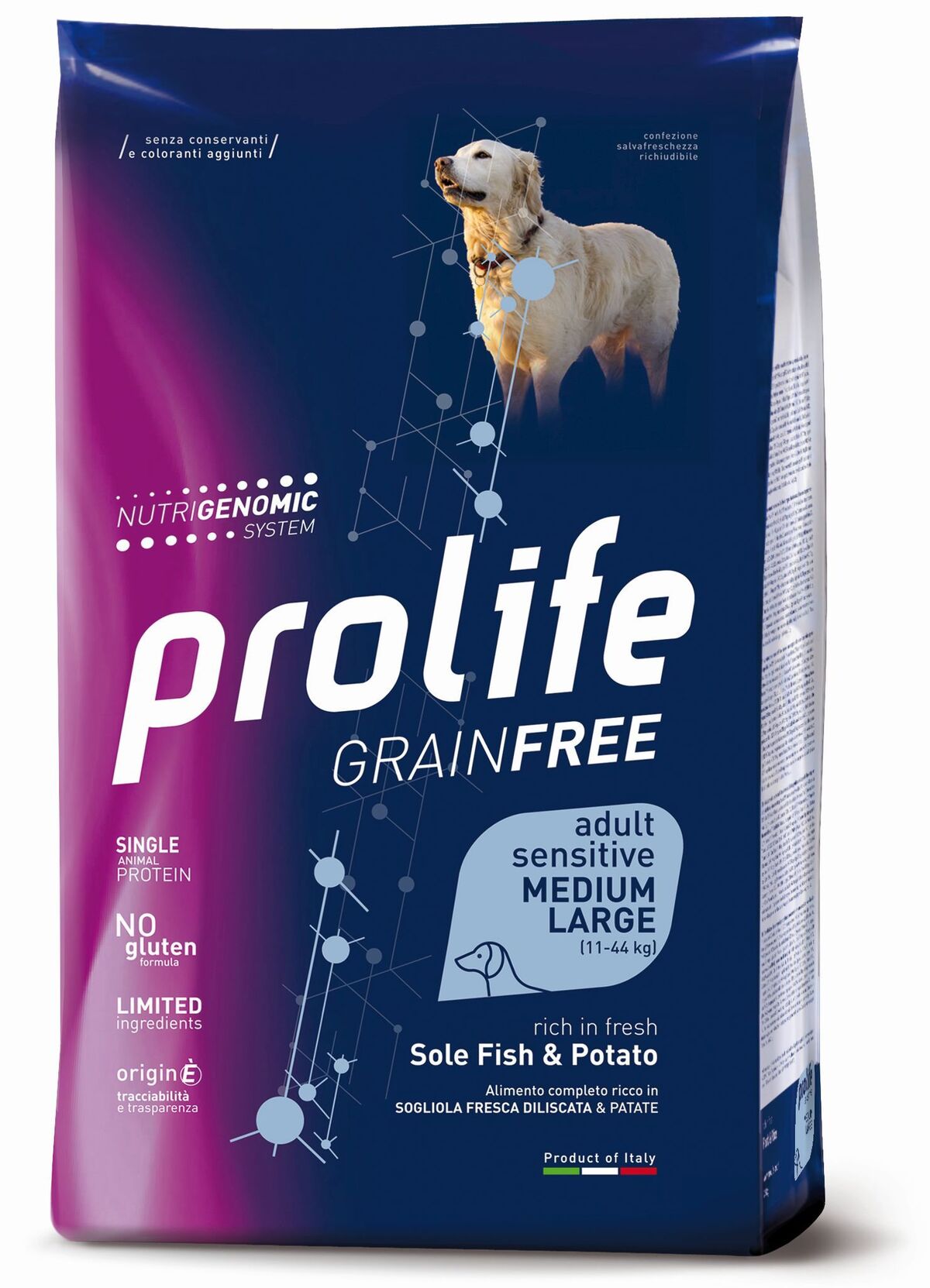 Prolife Grain Free Adult Sensitive Medium/Large Sogliola e Patate 2,5kg