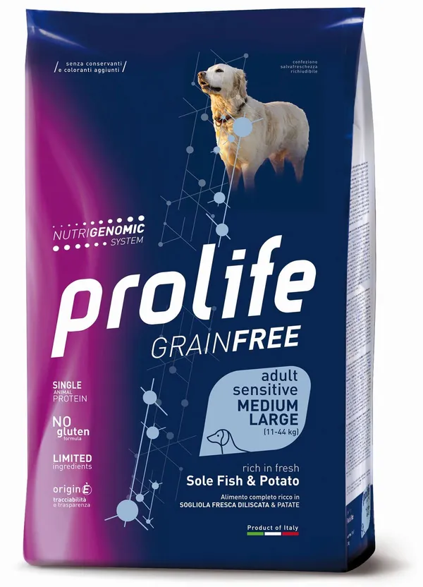 Prolife Grain Free Adult Sensitive Medium/Large Sogliola e Patate