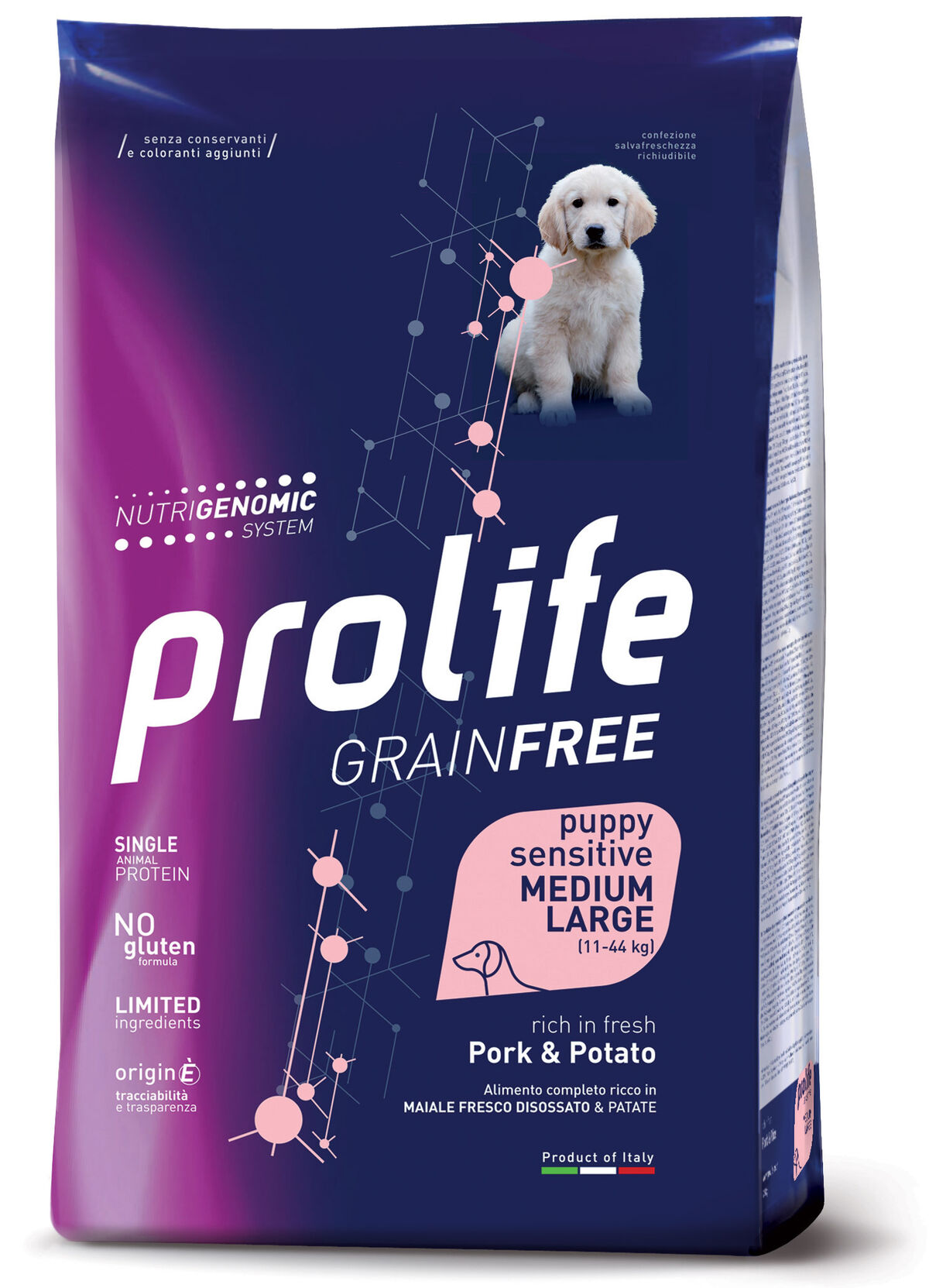Prolife Grain Free Sensitive Puppy Medium/Large Maiale e Patate 2,5kg