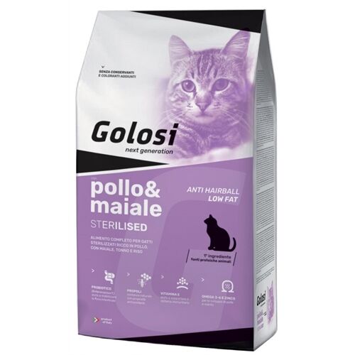 Golosi Cat Sterilised Low Fat Pollo e Maiale – Crocchette Complete per Gatti Sterilizzati e Sedentari 7.5kg