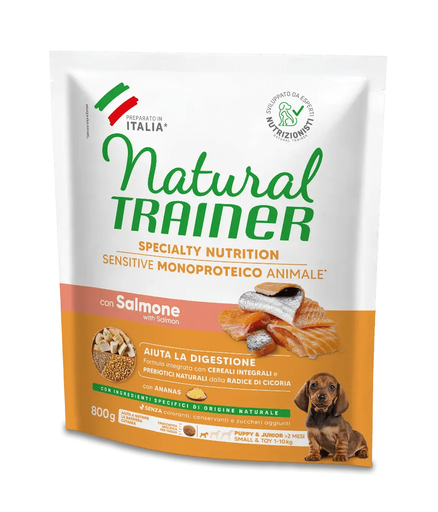 Trainer Sensitive Small&Toy Puppy&Junior No Gluten Salmone e Cereali Integrali 800g
