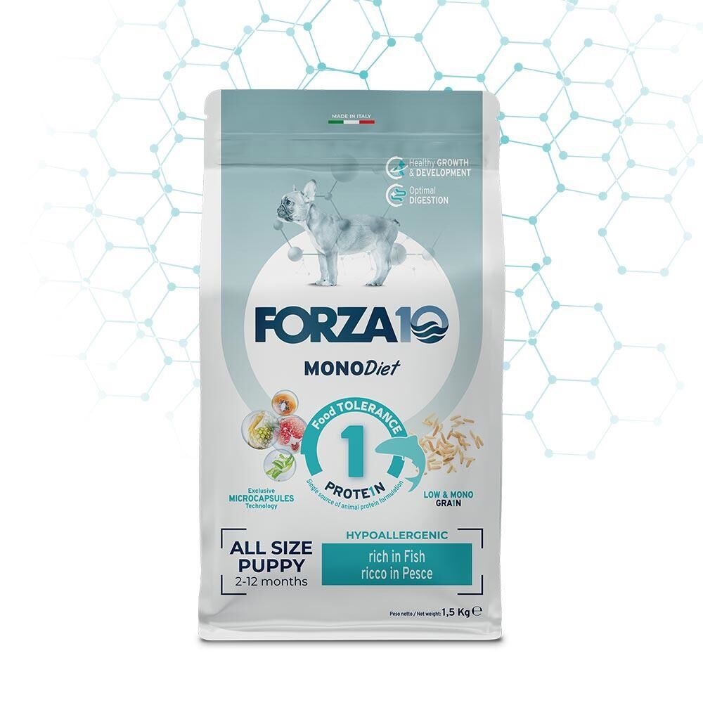 FORZA10 Puppy All Breeds MonoDiet Pesce 1,5 kg – Crocchette Monoproteiche al Pesce per Cuccioli di Tutte le Taglie