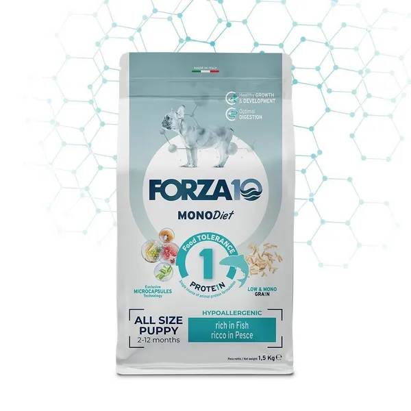 FORZA10 Puppy All Breeds MonoDiet Pesce 1,5 kg – Crocchette Monoproteiche al Pesce per Cuccioli di Tutte le Taglie