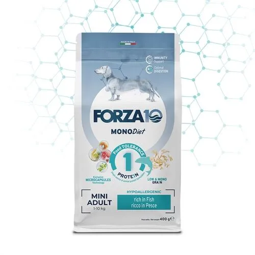 FORZA10 Mini Adult MonoDiet Pesce 1,5 kg – Crocchette Monoproteiche al Pesce per Cani Adulti di Piccola Taglia