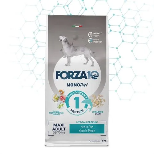 FORZA10 Maxi Adult MonoDiet Pesce 12 kg – Crocchette Monoproteiche al Pesce per Cani Adulti di Taglia Grande