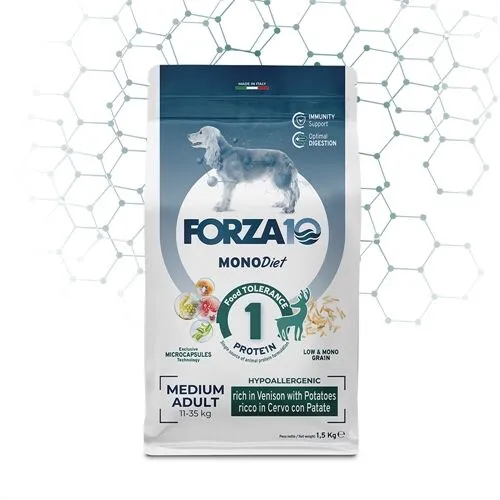 FORZA10 Medium Adult MonoDiet Cervo e Patate – Alimento Completo Monoproteico per Cani Adulti di Taglia Media