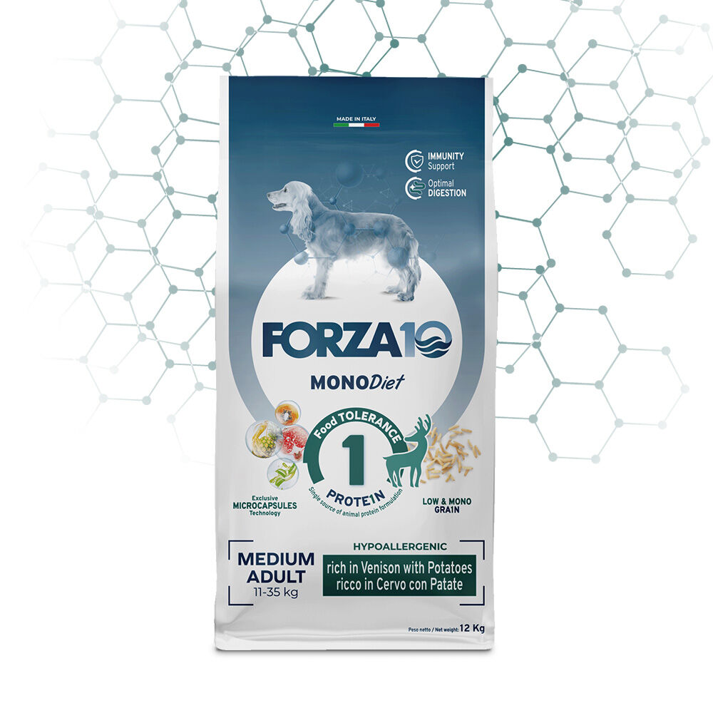 FORZA10 Medium Adult MonoDiet Cervo e Patate – Alimento Completo Monoproteico per Cani Adulti di Taglia Media 12kg
