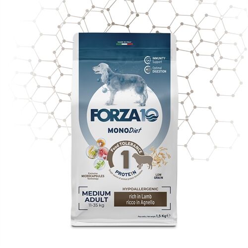 FORZA10 Medium Adult MonoDiet Agnello – Crocchette Monoproteiche per Cani Adulti di Taglia Media 1,5kg