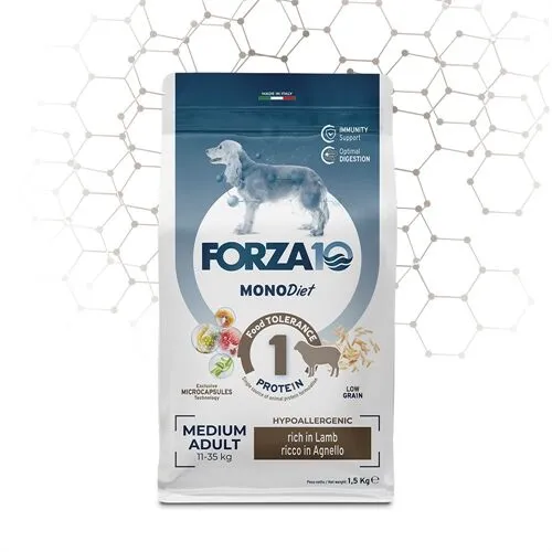 FORZA10 Medium Adult MonoDiet Agnello – Crocchette Monoproteiche per Cani Adulti di Taglia Media