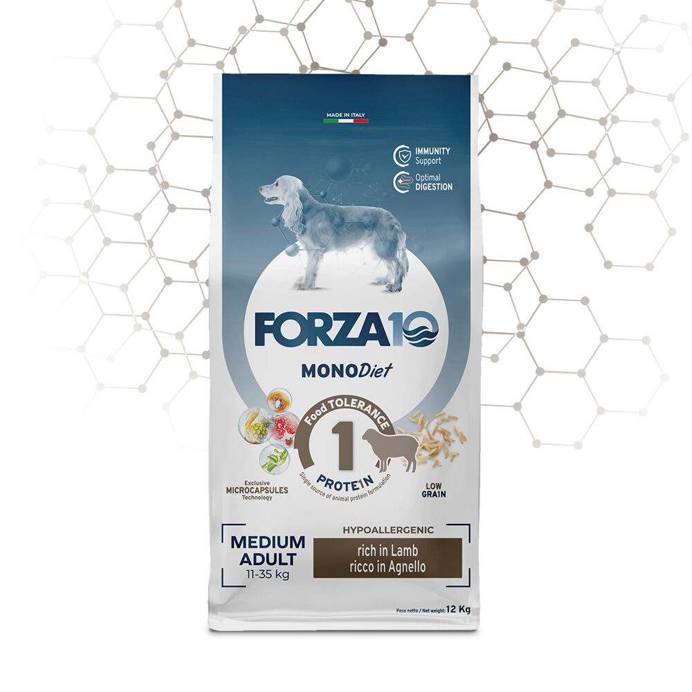 FORZA10 Medium Adult MonoDiet Agnello – Crocchette Monoproteiche per Cani Adulti di Taglia Media 12kg