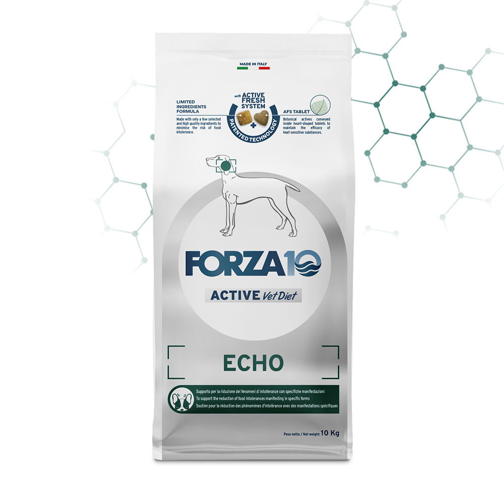 FORZA10 Echo Active – Alimento Dietetico Completo per Cani con Otiti Ricorrenti e Intolleranze Alimentari 10kg